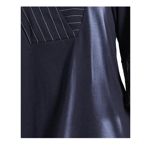 Simple by Suzanne Betro Navy Contrast Stitch Three Quarter Kimono Sleeve Tunic L - Picture 5 of 8